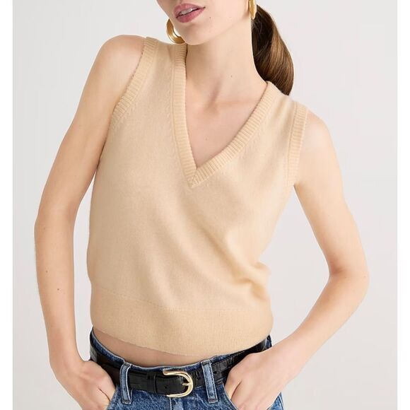 NEW J. Crew Cashmere V-neck sweater-vest in butter cream, XS - Picture 2 of 16